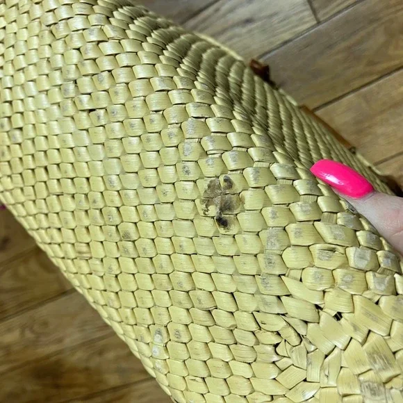 Vintage Straw Woven Tote Bag Floral Feather Embroidery‎ Top Handle Clutch - Picture 9 of 9